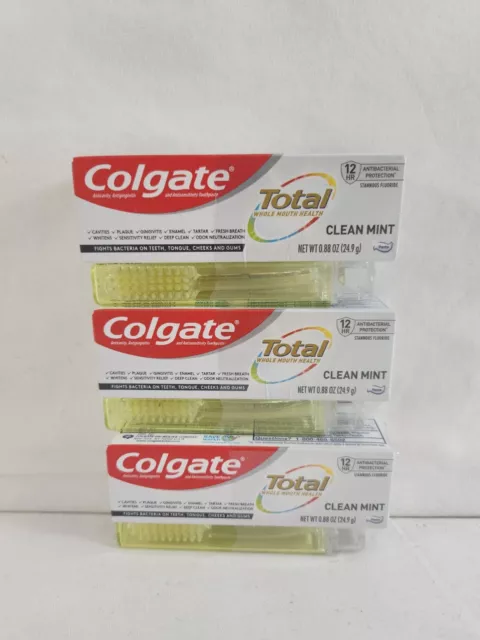 Cepillo de dientes y pasta de dientes de viaje total Colgate limpio como nuevo paquete de 3 amarillo