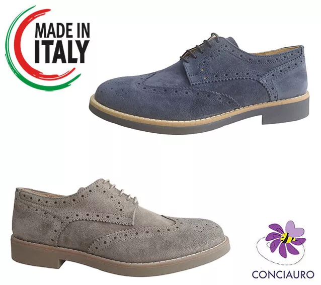 Scarpa Uomo Classica Stile Inglese Scamosciata Lacci Vera Pelle Made In Italy