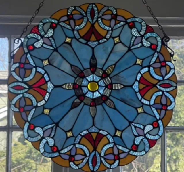 20” RoundTiffany Style Glass Victorian Window Panel Suncatcher