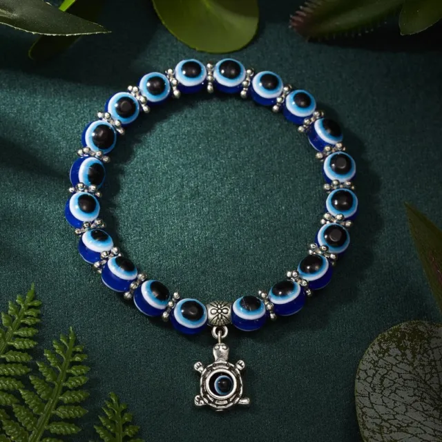8mm Lucky Turkish Blue Beads Evil Eye Bracelet Elastic Women Men Bangle Jewelry
