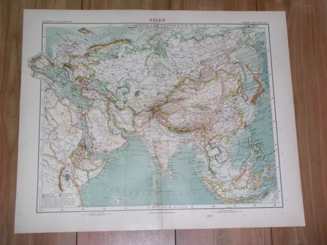 1910 Original Antique Map Of Asia China Japan Korea India Saudi Arabia Russia