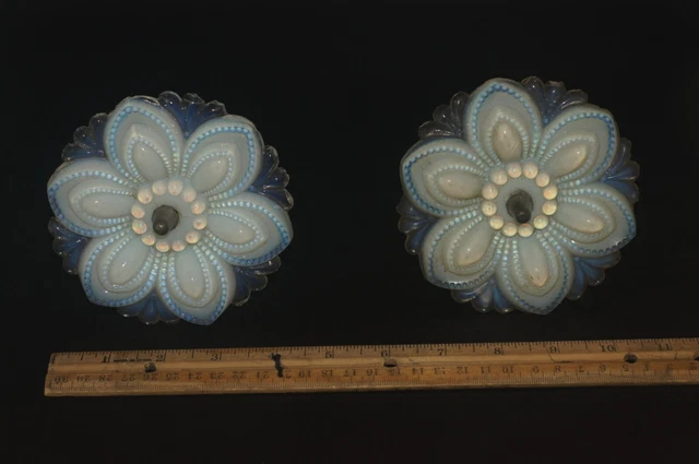 Pair Antique Large Opalescent Boston Sandwich Glass Curtain Tie Backs  