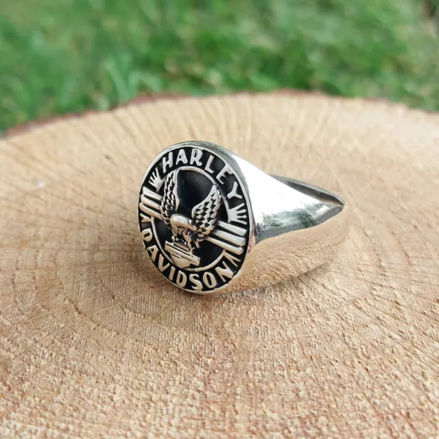 925 Sterling Silver Harley Davidson Ring for Men , Motorcycle Silver Ring