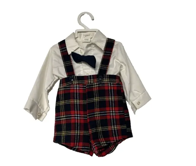 Vintage Boys Outfit 12 Months R-Gee Originals Red Plaid White Shirt Bow Tie
