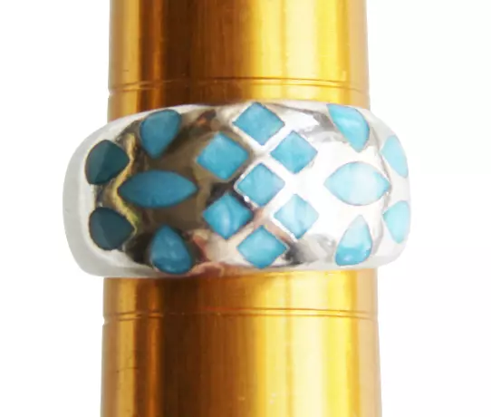 Signed CW Charles Winston Blue Enamel Pattern Sterling Silver Ring Sz 6.25 ~ 4gr