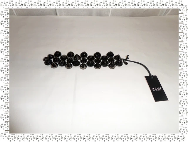 Bracelet Gothique Nali Avec Cônes Pointes Et Strass - Noir Et Blanc, Neuf Avec étiquettes