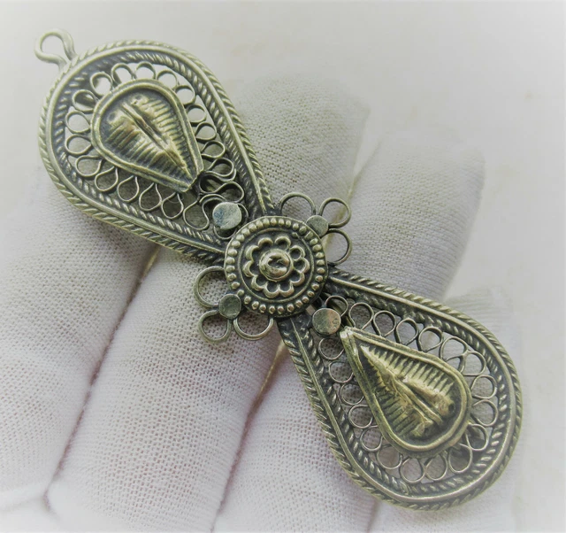 A149 Nice Post Medieval Islamic Ottomans Silvered Brooch Openwork Floral Design