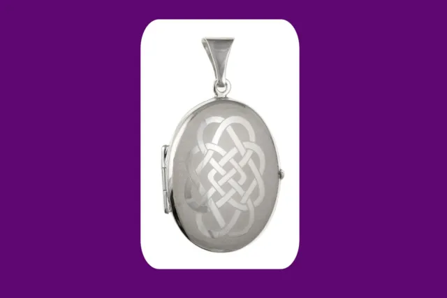 Silver Celtic Oval Locket 20 x 14mm Solid Sterling silver 925 Stamp All Lengths
