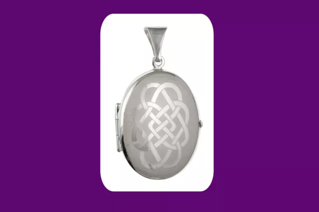 Silver Celtic Oval Locket 20 x 14mm Solid Sterling silver 925 Stamp All Lengths