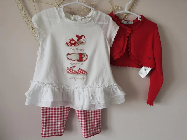 Mayoral Red/White Girls' Leggings, Top & Cardigan Set age 2 years