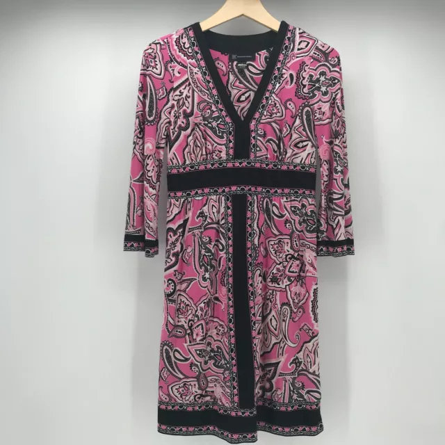 INC International Concepts Dress Womens Small Pink Black Paisley Shift V Neck