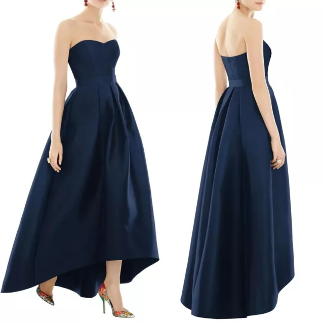 Alfred Sung Midnight Blue Strapless High/Low Ballgown Size 4 $242 D699S