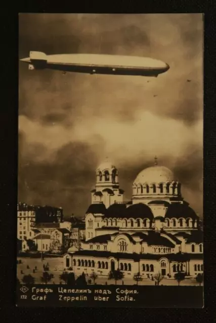 Count Zeppelin above Sofia Blimp Airship RPPC Bulgarian Vintage Postcard #172