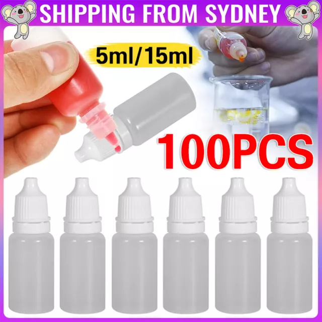 100x Empty Plastic Dropper Bottle Squeezable Eye Drop Liquid Container 5ml 15ml