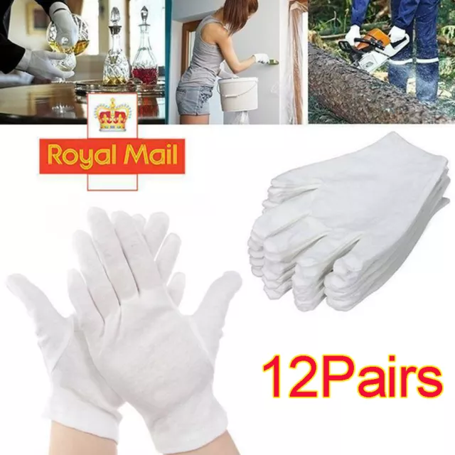 12/24 Pairs White Cotton Gloves Dermatological Overnight Moisturising Eczema