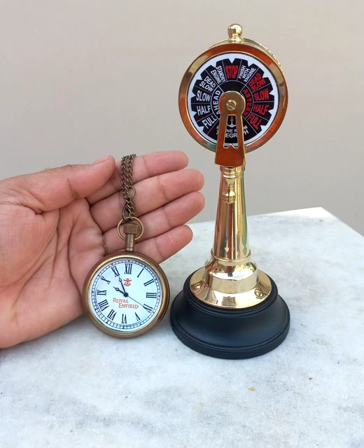 Set of 2 Vintage Brass Ship Telegraph & Antique Pocket Watch For Best Gift