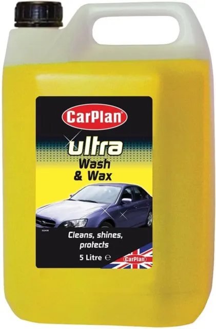 CarPlan Ultra WASH & WAX Shampoo Streak Free Finish Car Wash Valet No Grime 5L