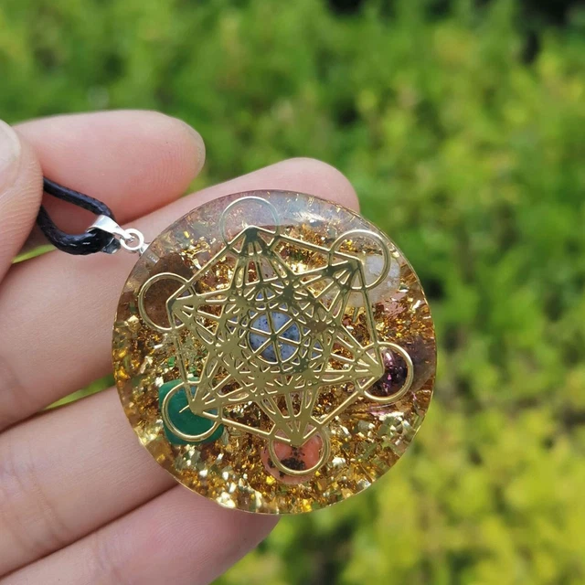 Metatron Cube 7 Chakra Gemstone Pendant Orgonite Necklace Orgone Sacred Geometry
