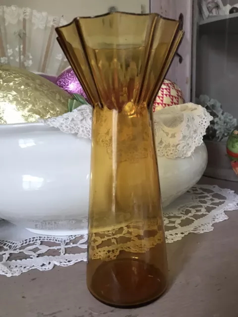 Vintage Hyazinthenglas Vase alt, Glasvase, Wellenrand, Frühling