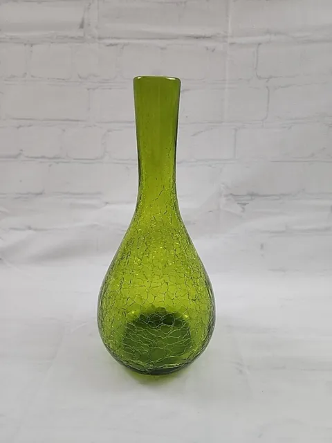Vintage Blenko Rainbow Pilgrim Lime Green Crackled Bottle No Stopper 1960's
