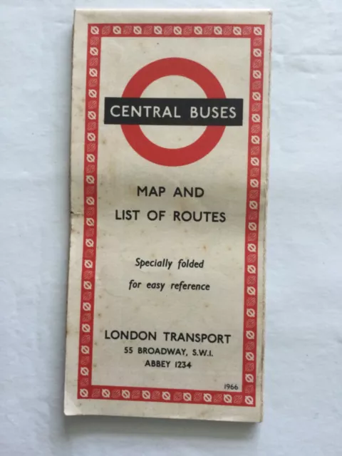1966- London Transport Central Buses Map And List Of Routes