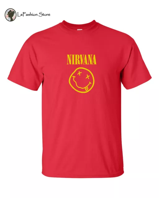 Nirvana Logo T-shirt Smiley Face KURT COBAIN Rock Band Flag Tee S-5XL