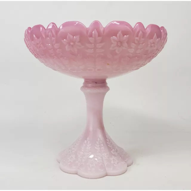 Fenton Pink Rosalene Slag Glass Pedestal Compote Candy Bowl or Dish