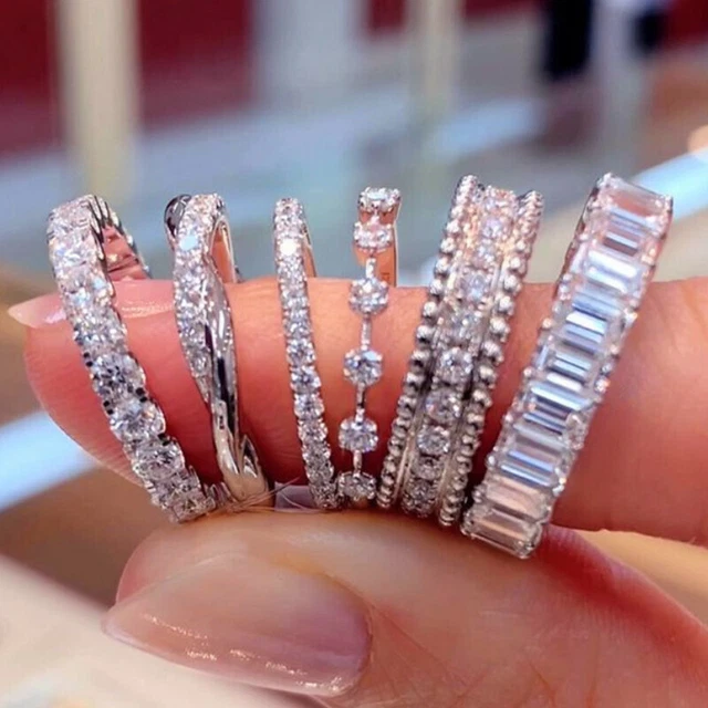 Fashon Women Weddng Slver Plated Rng Cubc Zrcon Jewelry Sz 6-10