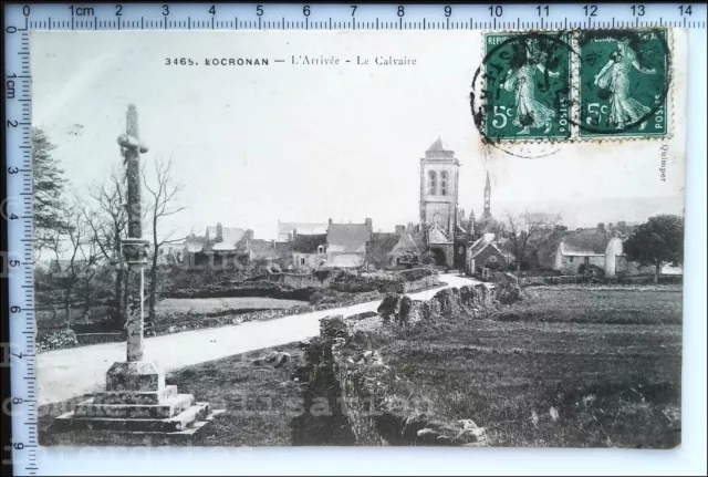 29 Locronan 1908 Arrivée Village Calvaire Carte Postale Ancienne Finistere Cpa