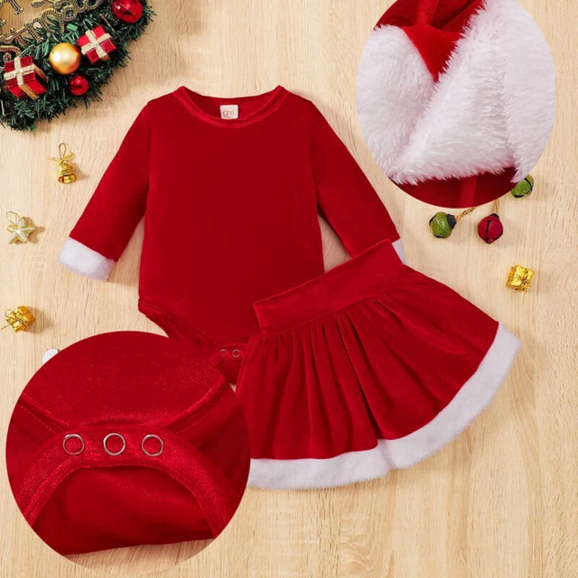 Costume di Natale iEFiEL bambino 1 ° abiti ragazze velluto Babbo Natale romper + gonna