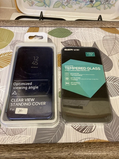 Samsung Galaxy J6+ Clear View Standing Cover Case & 2 Pack Screen Protectors