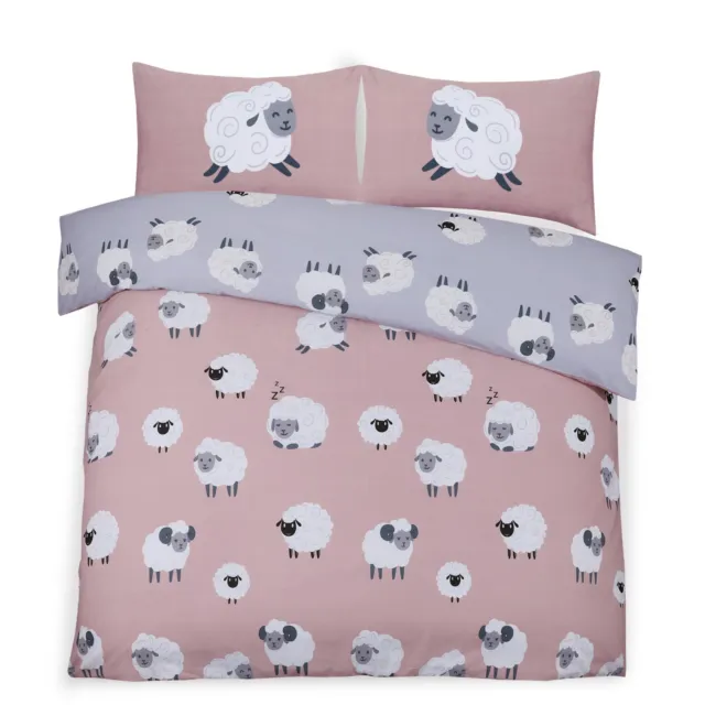 Dotty Sheep Duvet Cover Reversible Bedding Set Blush Pink Single Double King