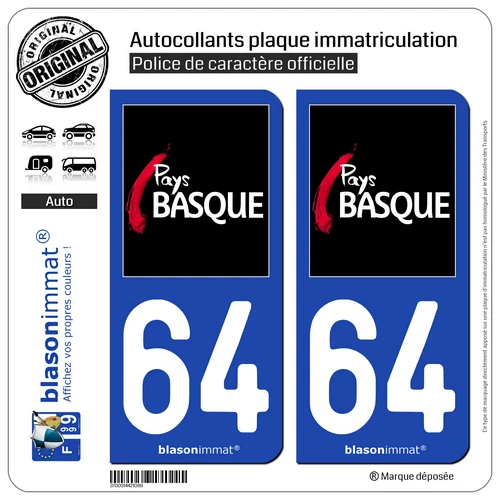 Sticker Plaque Pays Basque Angles Arrondis Décoration Autocollant Plaque 64 Euskal Herria - Angles Arrondis, Décoration Voiture Ou Objet Autocollant Plaque Immatriculation