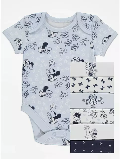 Disney Minnie Mouse Baby Girls Bodysuits Vests 7 Pack 3-6 Months BNWT