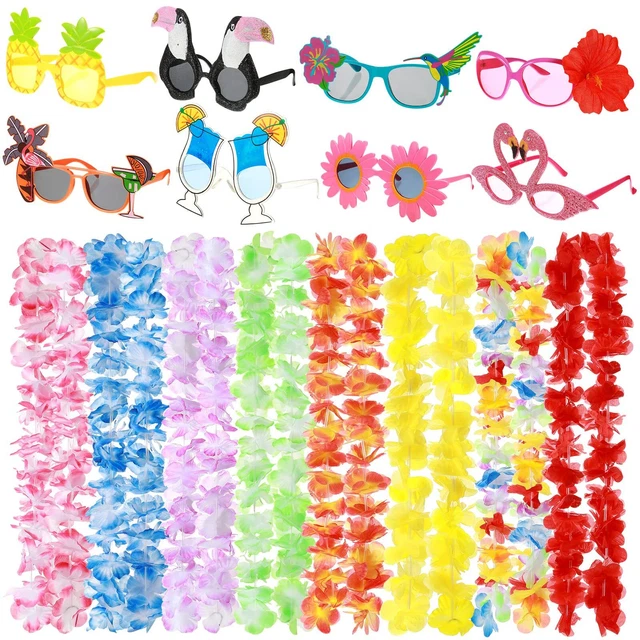 17 Pcs Hawaiian Leis Necklace, Luau Party Sunglasses, Funny Glasses, Tropical