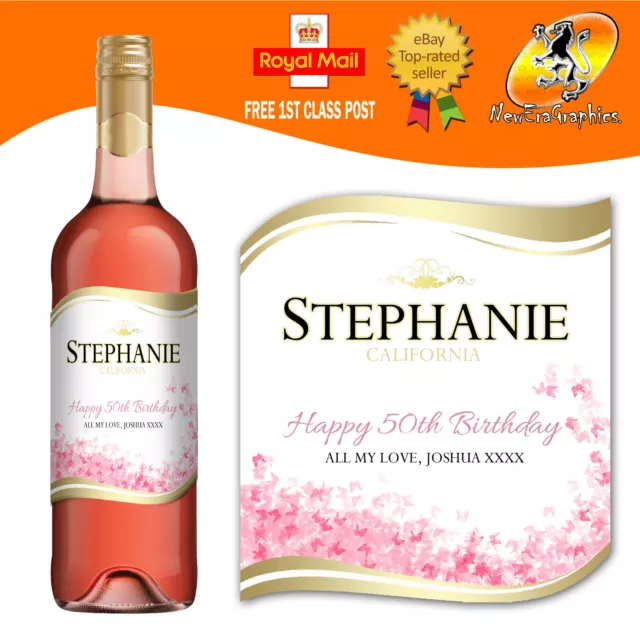 Bouteille De Vin Rose Personnalisée Étiquette Anniversaire Cadeau Toute Occasion