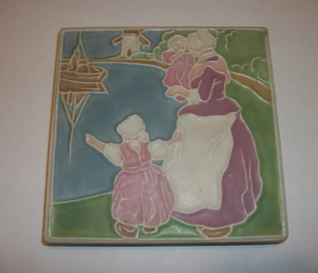 Rookwood Art Pottery Dutch Woman Child Scene 5-1/2" Square Trivet Tile Date 1930