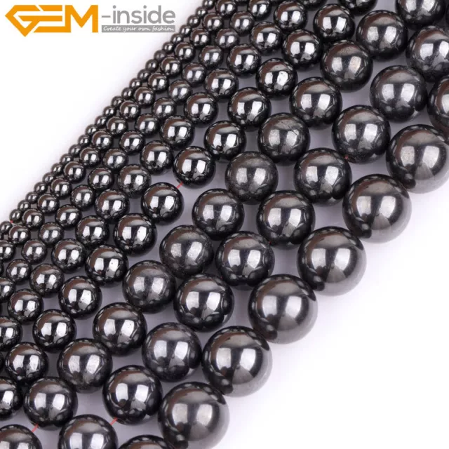 Natural Magnetic Black Hematite Ball Healing Round Beads Jewelry 15" Necklace