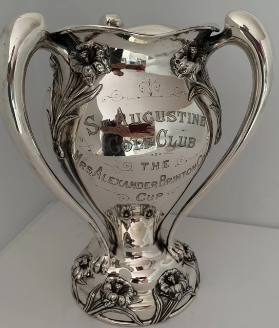 Gorgeous Sterling Art Nouveau Lily St Augustine Golf Club 3 Handled Trophy
