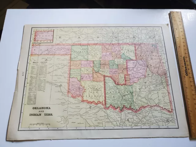 19th Century Atlas Map Of Oklahoma & Indian Territory Native American Vintage