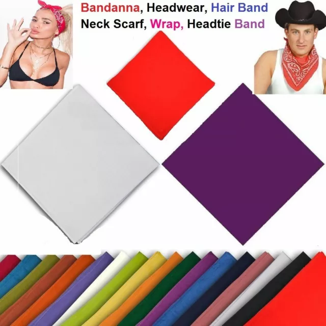 PLAIN BANDANNA 100% Cotton Cow Boy Girl Biker Neck Scarf Head Band Bandana B3 UK