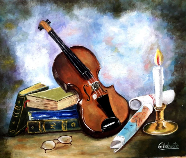 Violin y libros  obra de Gilaberte