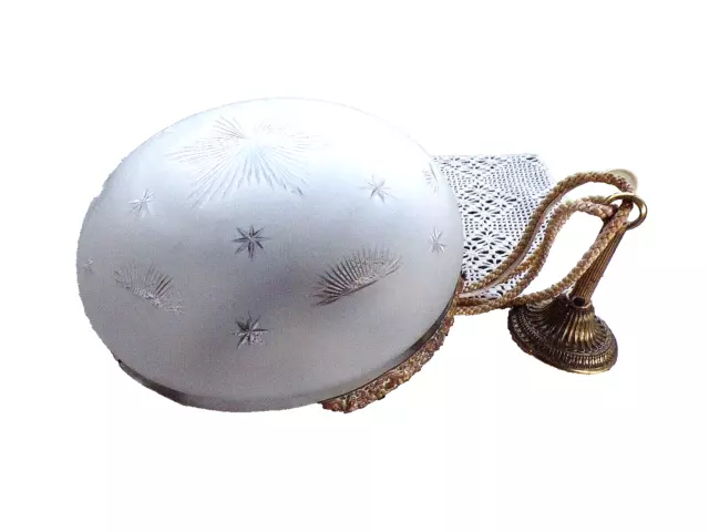 Ancienne suspension/lustre Art-Déco-motif flocon de neige-verre compressé-XX ème