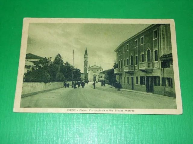 Cartolina Riese ( Treviso ) - Chiesa Parrocchiale e Via Jacopo Monico 1930 ca.