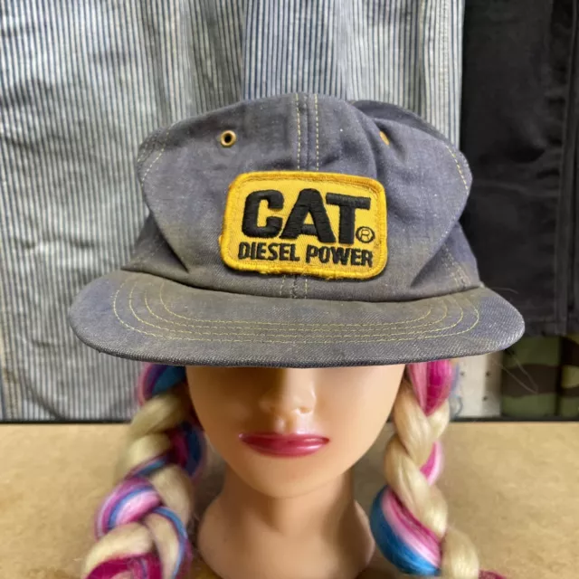 CAT Diesel Power 70s 80s Denim Snapback Trucker Hat WORN - SEE PHOTOS