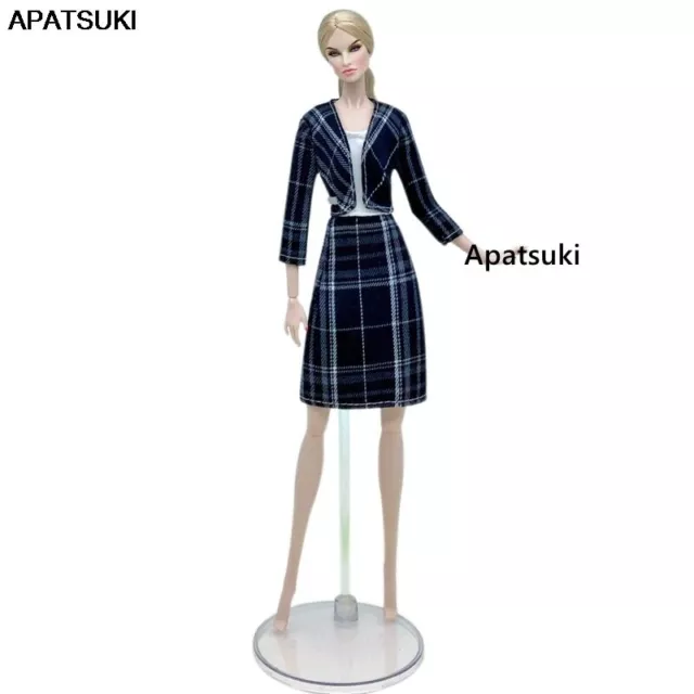 Black Plaid Coat Dress Fashion Doll Clothes For 11.5" Doll Outfits Set 1/6 Toys