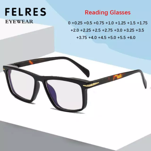Men Blue Light Blocking Square Reading Glasses Full Frame Clear Lens Glasses New