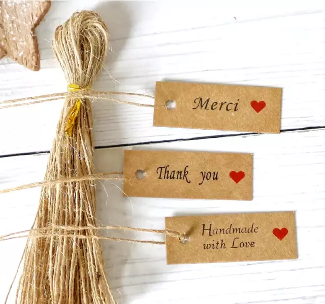 100Pcs Kraft Paper Handmade Hang Cards Price Label Craft Thank You Gift DIY Tags