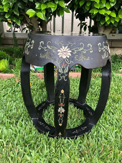 VINTAGE WOODEN FLAT Black Color Pedestal Plant Stand With Painted