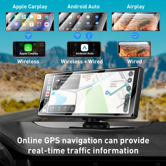2024 NEWEST 10& Portable Wireless CarPlay Android Auto Car Stereo IPS